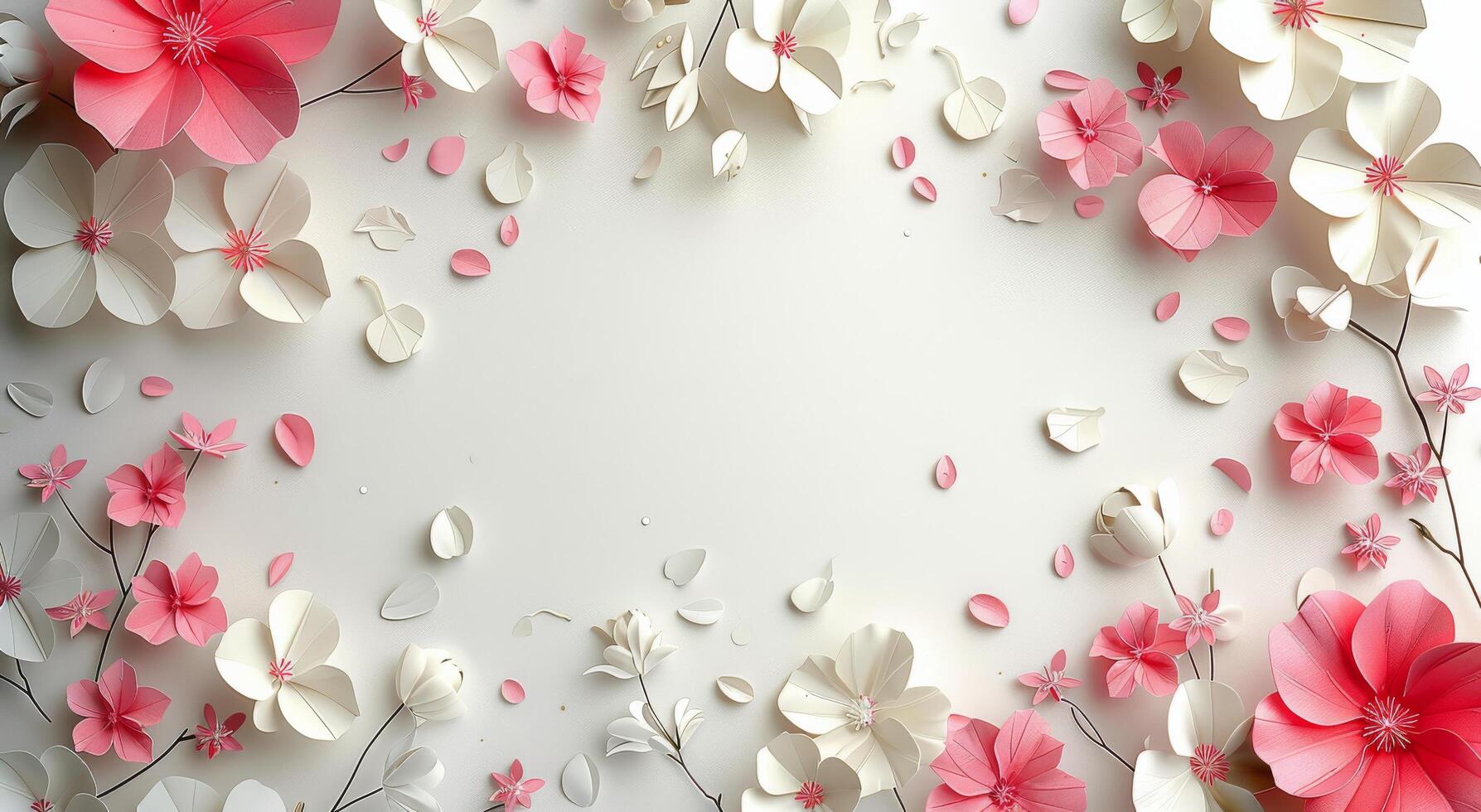 Pink And White Paper Flowers On White Background photo
