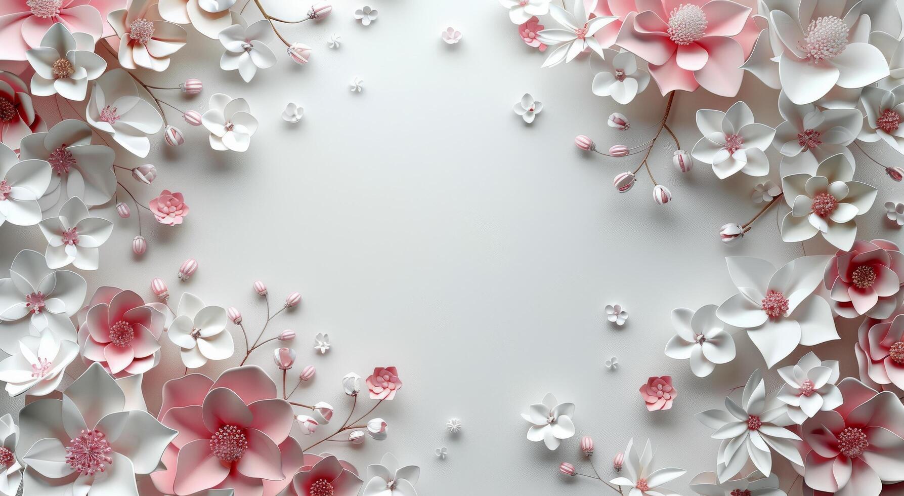 Pink And White Paper Flowers On White Background photo