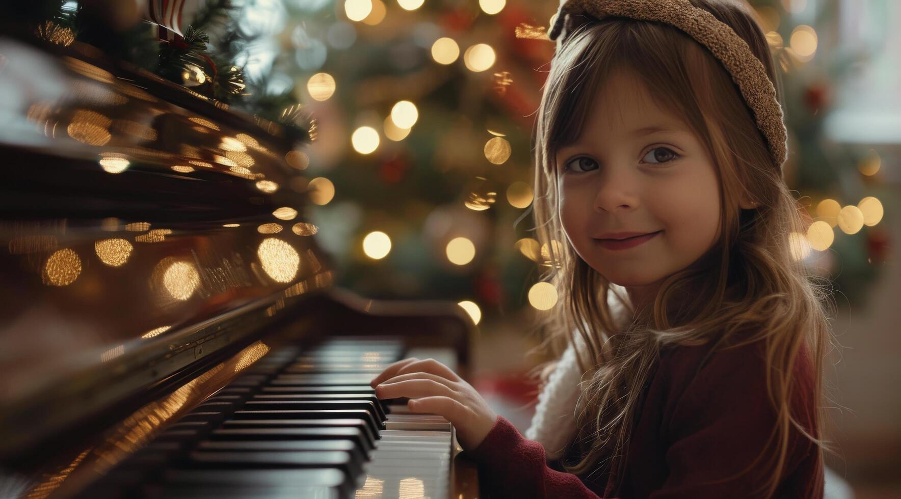 Young Girl Playing Piano During Christmas photo