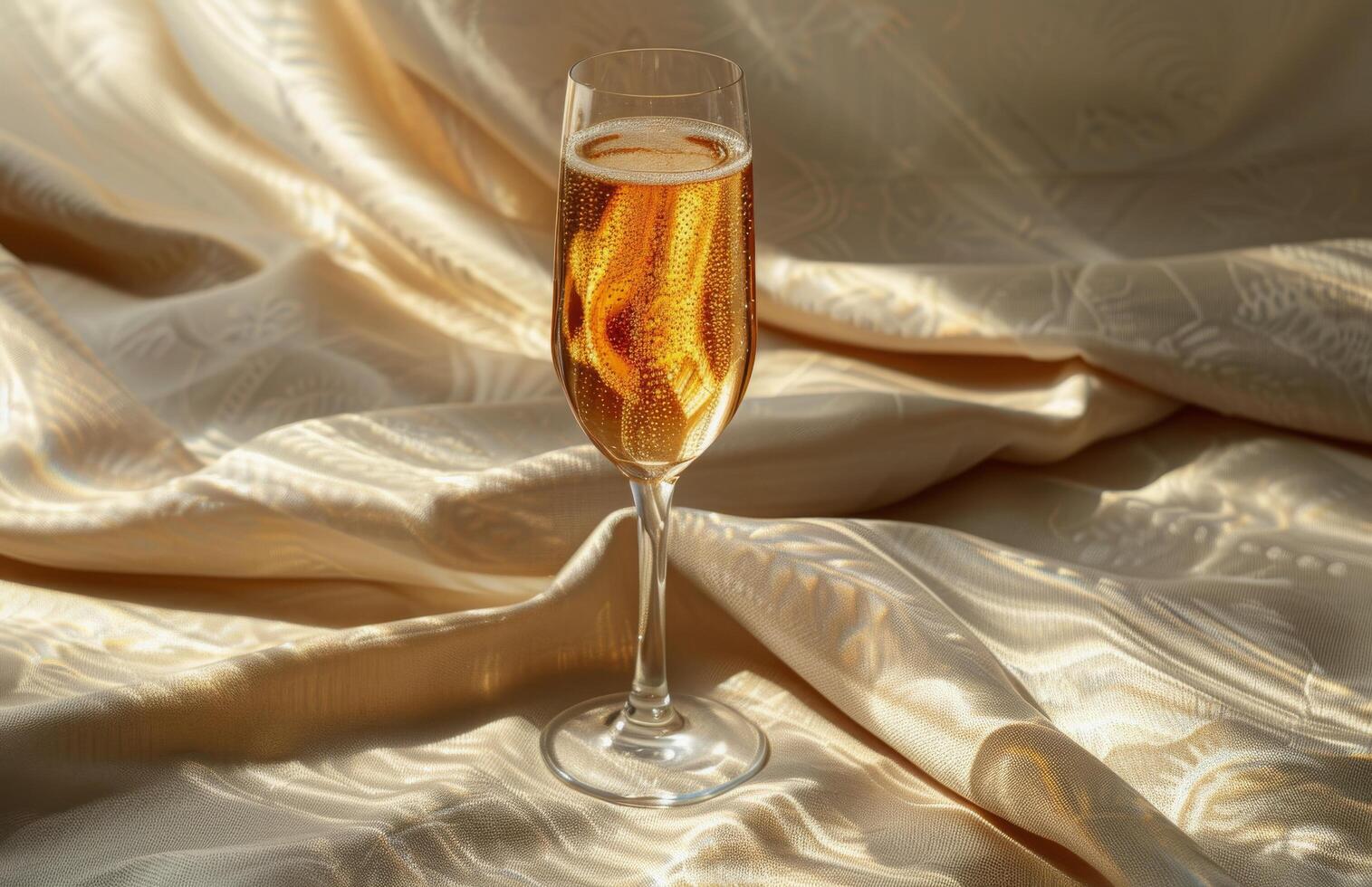 Single Glass of Champagne on a White Table With a Blurry Background of Curved Lines photo