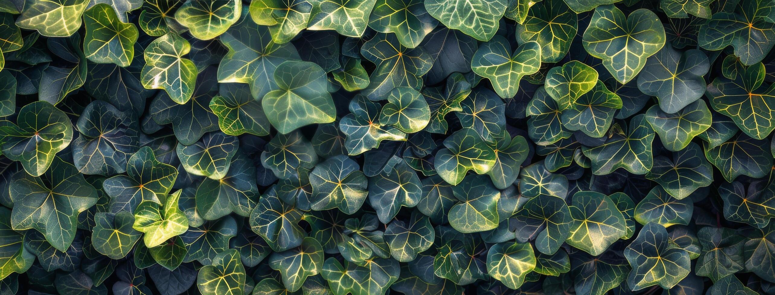 A Dense Patch of Green Ivy Leaves Growing on a Wall photo