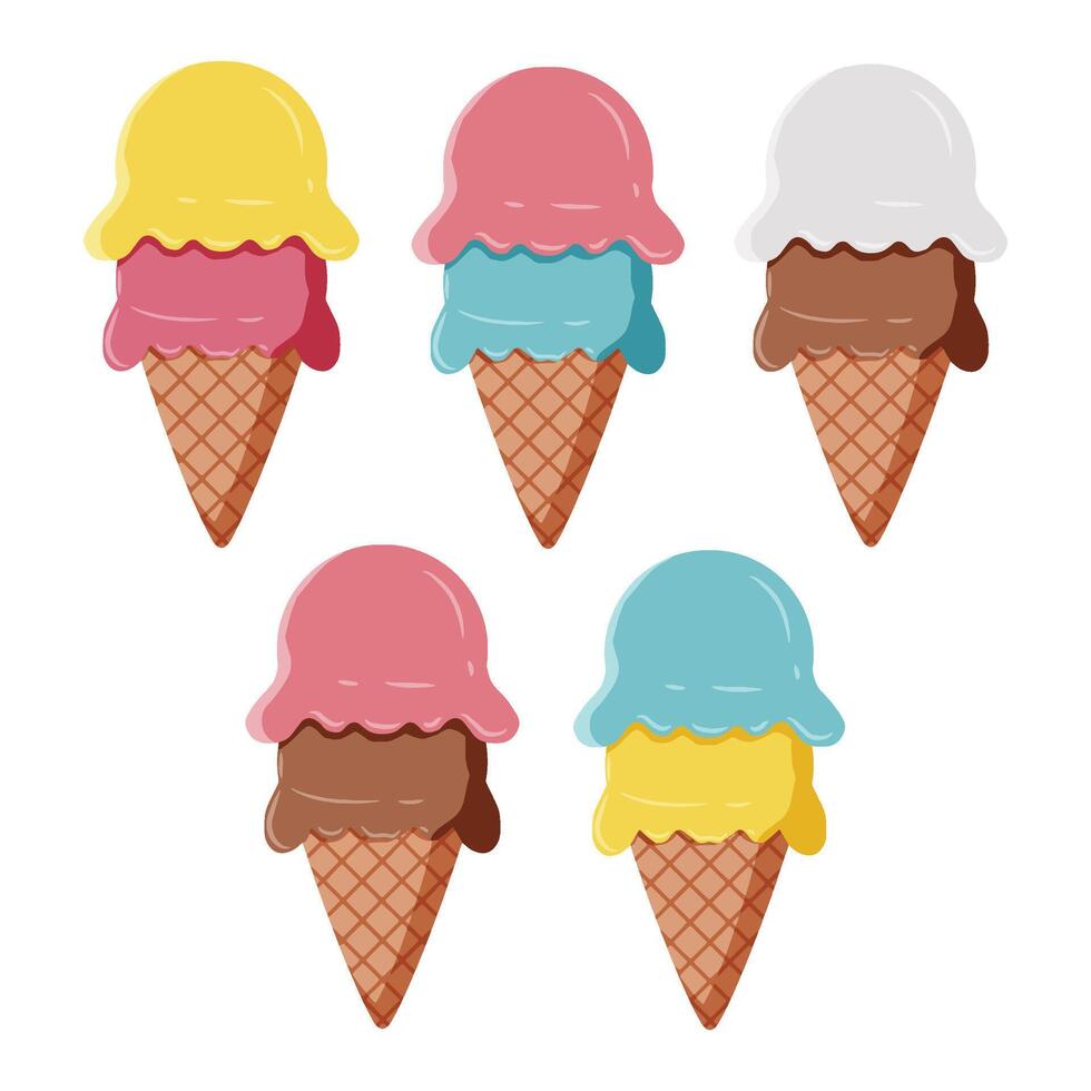 Set of sweet colorful ice cream cone vector