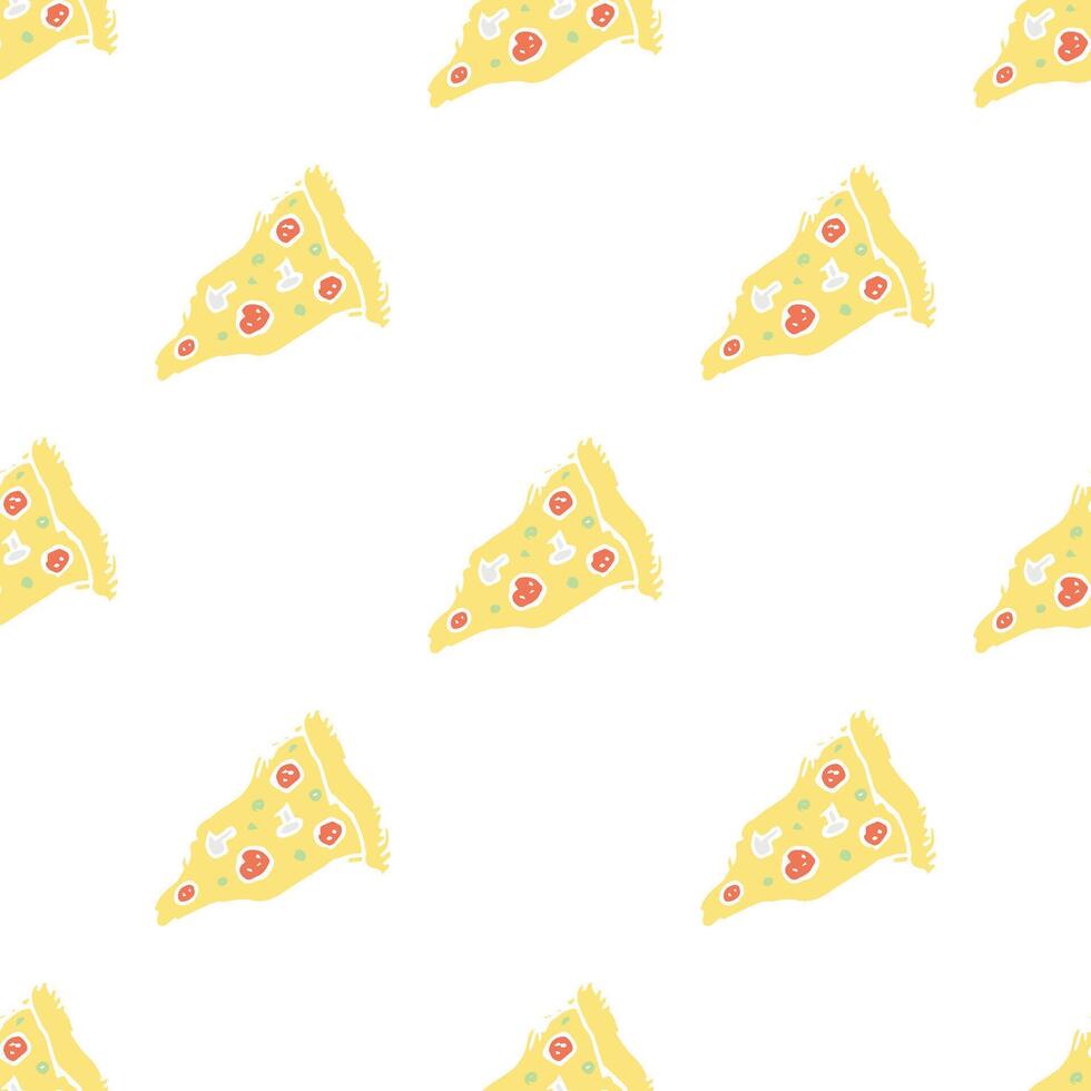 Seamless pizza pattern. Doodle pizza background. Hand drawn illustration with pizza icons. Fast food pattern vector