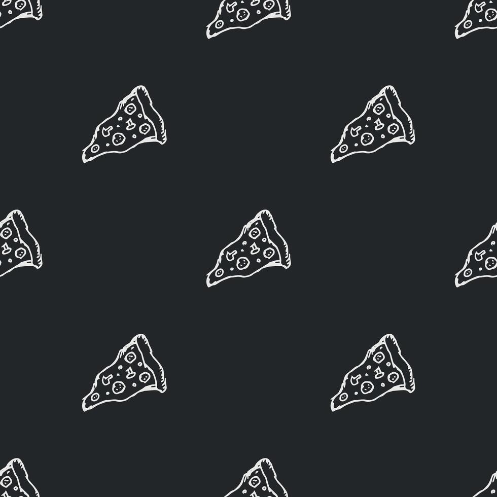 Seamless pizza pattern. Doodle pizza background. Hand drawn illustration with pizza icons. Fast food pattern vector