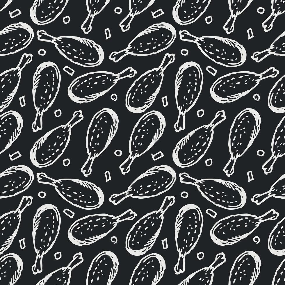 Seamless pattern with chicken legs. meat background. Doodle chicken legs icons. Seamless meat pattern vector