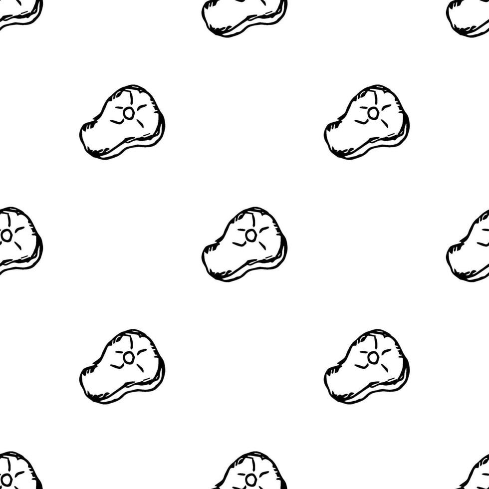 Seamless steak pattern. Drawn meat background vector