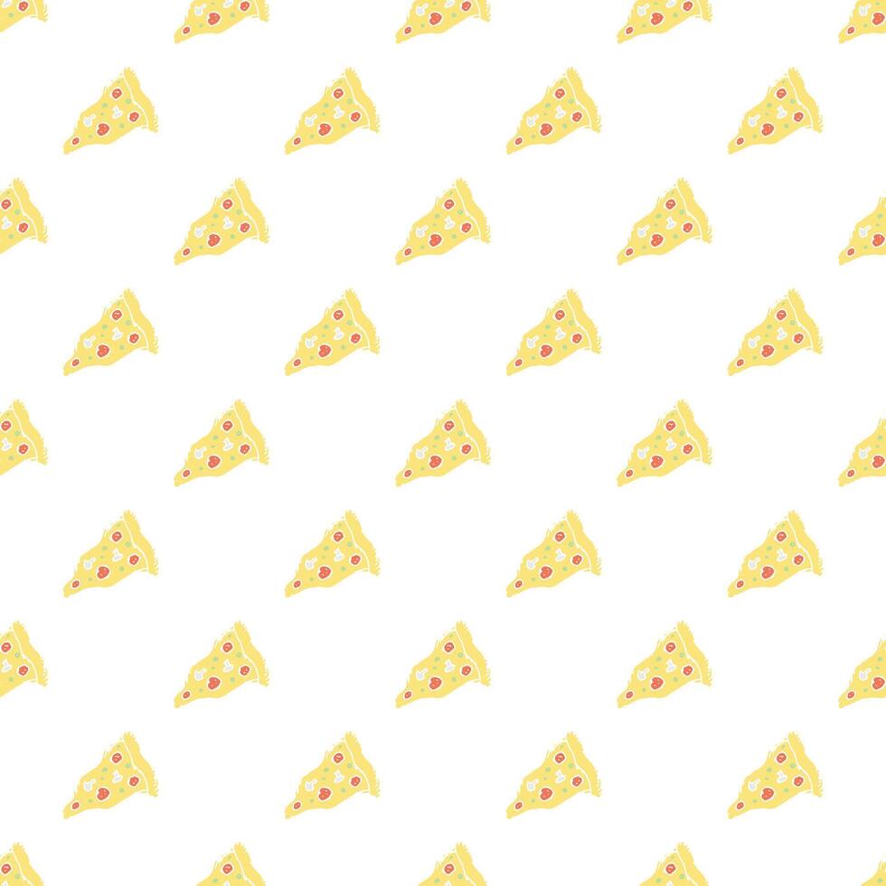 Seamless pizza pattern. Doodle pizza background. Hand drawn illustration with pizza icons. Fast food pattern vector