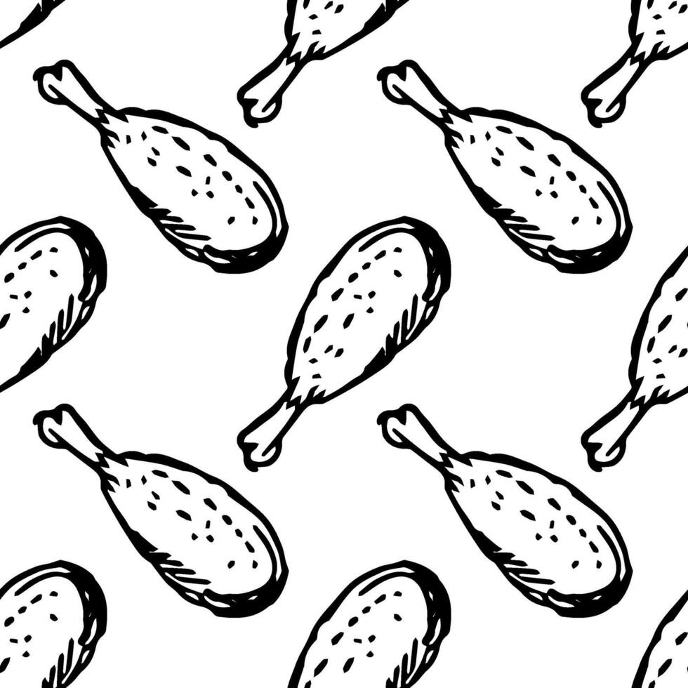 Seamless pattern with chicken legs. meat background. Doodle chicken legs icons. Seamless meat pattern vector