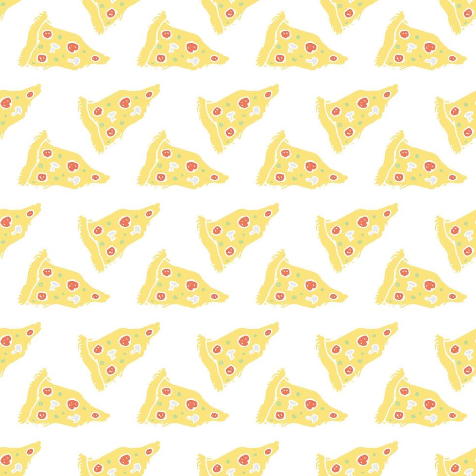 Seamless pizza pattern. Doodle pizza background. Hand drawn illustration with pizza icons. Fast food pattern vector