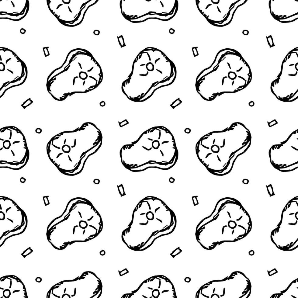 Seamless steak pattern. Drawn meat background vector