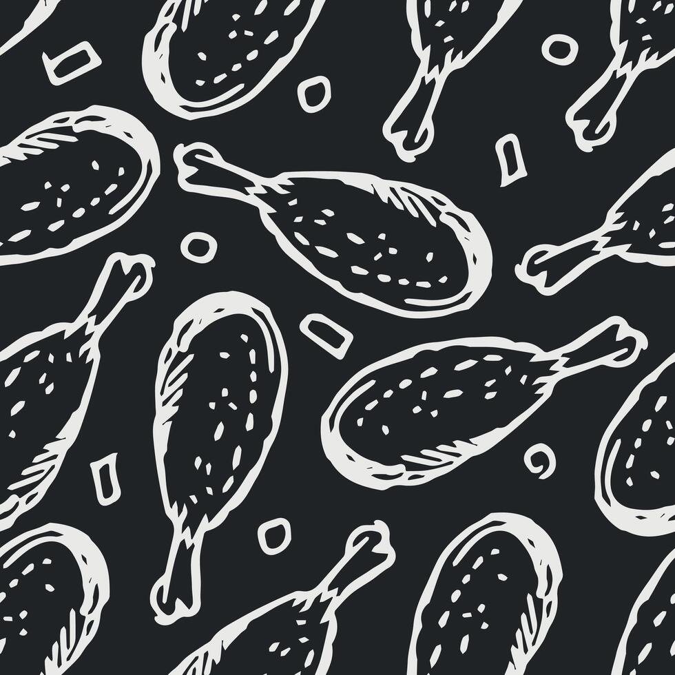 Seamless pattern with chicken legs. meat background. Doodle chicken legs icons. Seamless meat pattern vector