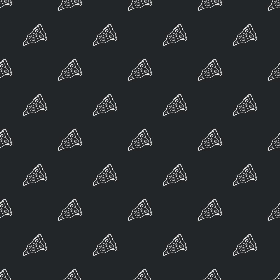 Seamless pizza pattern. Doodle pizza background. Hand drawn illustration with pizza icons. Fast food pattern vector