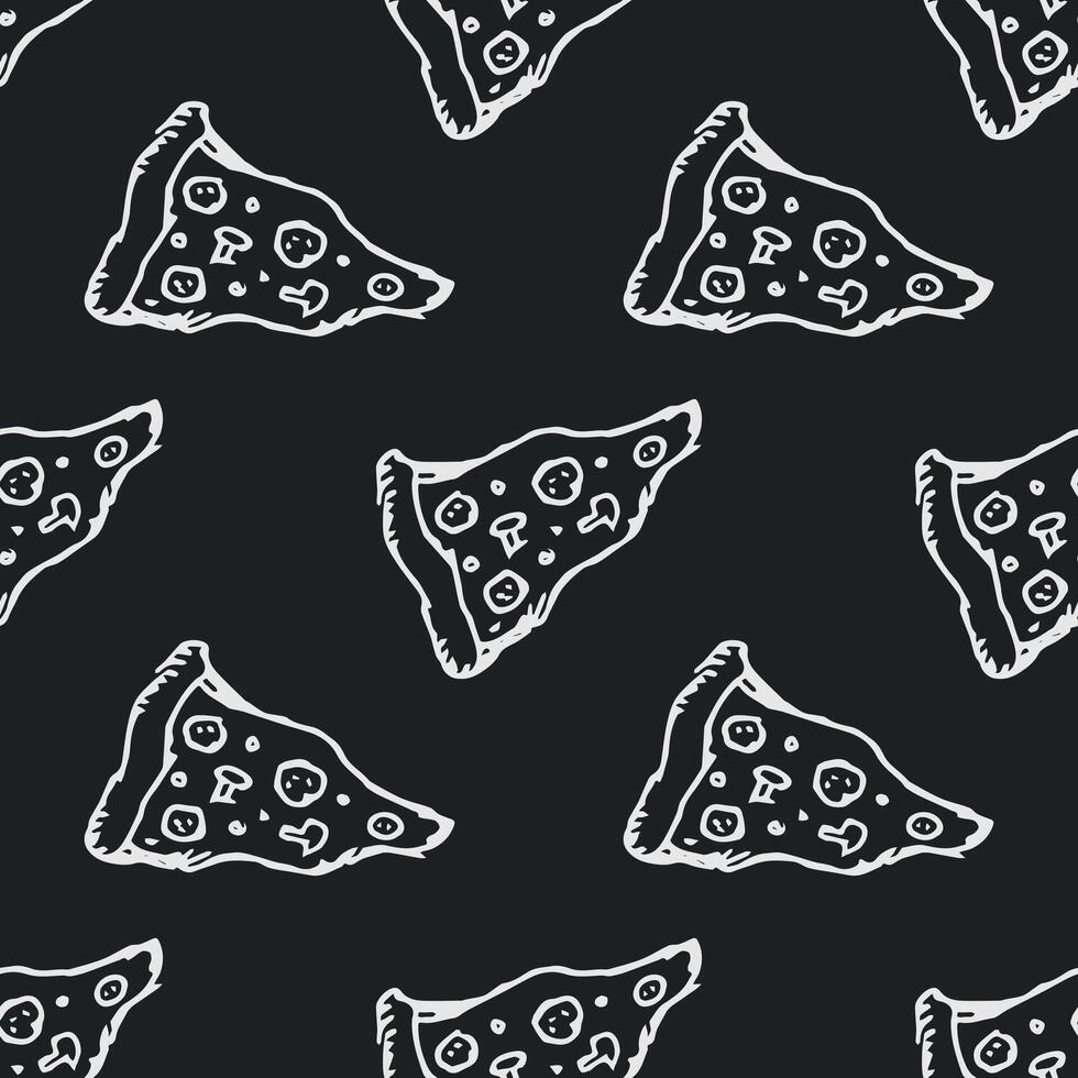 Seamless pizza pattern. Doodle pizza background. Hand drawn illustration with pizza icons. Fast food pattern vector