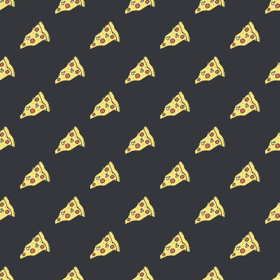 Seamless pizza pattern. Doodle pizza background. Hand drawn illustration with pizza icons. Fast food pattern vector