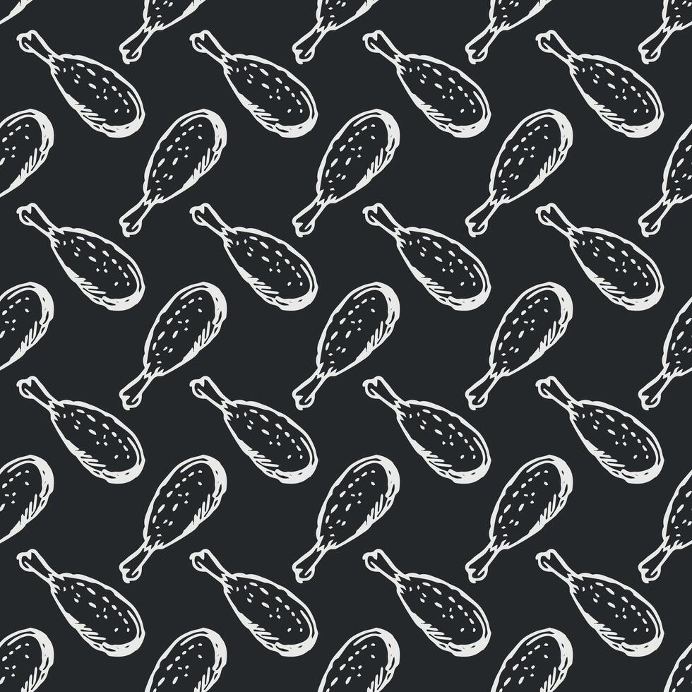 Seamless pattern with chicken legs. meat background. Doodle chicken legs icons. Seamless meat pattern vector