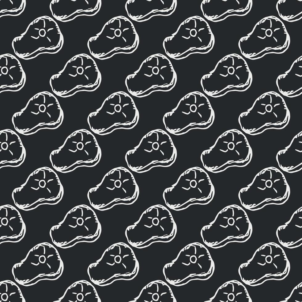 Seamless steak pattern. Drawn meat background vector