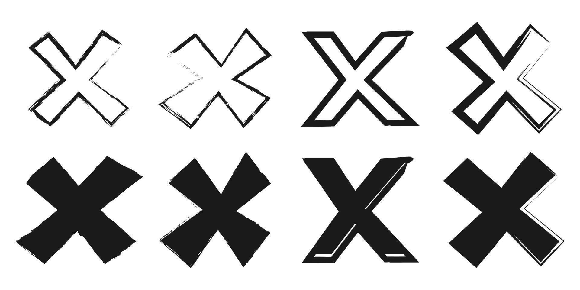 Hand drawn cross mark. doodle set of wrong sign or false mark vector