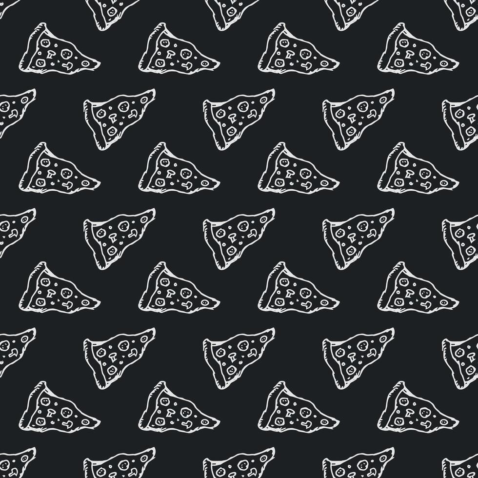 Seamless pizza pattern. Doodle pizza background. Hand drawn illustration with pizza icons. Fast food pattern vector