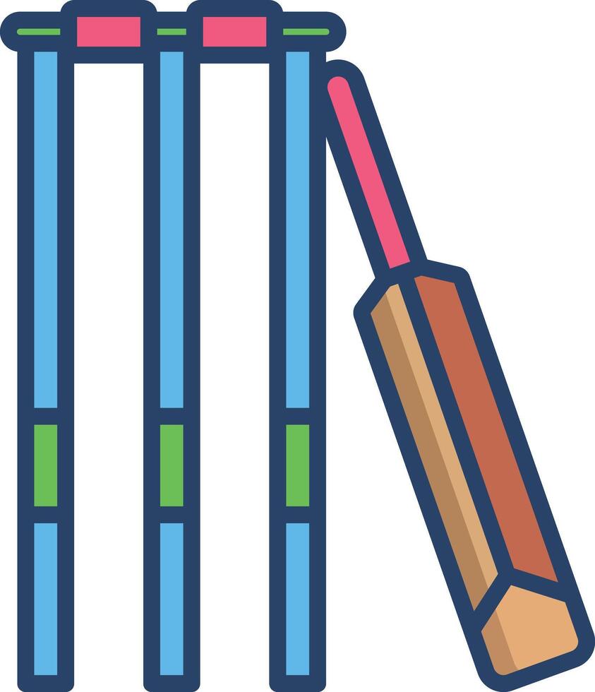 cricket wicket bat linear color illustration vector