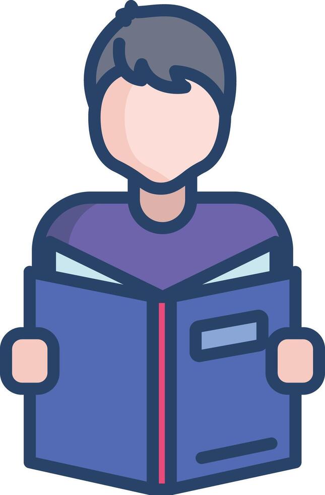 School Boy Reading linear color illustration vector
