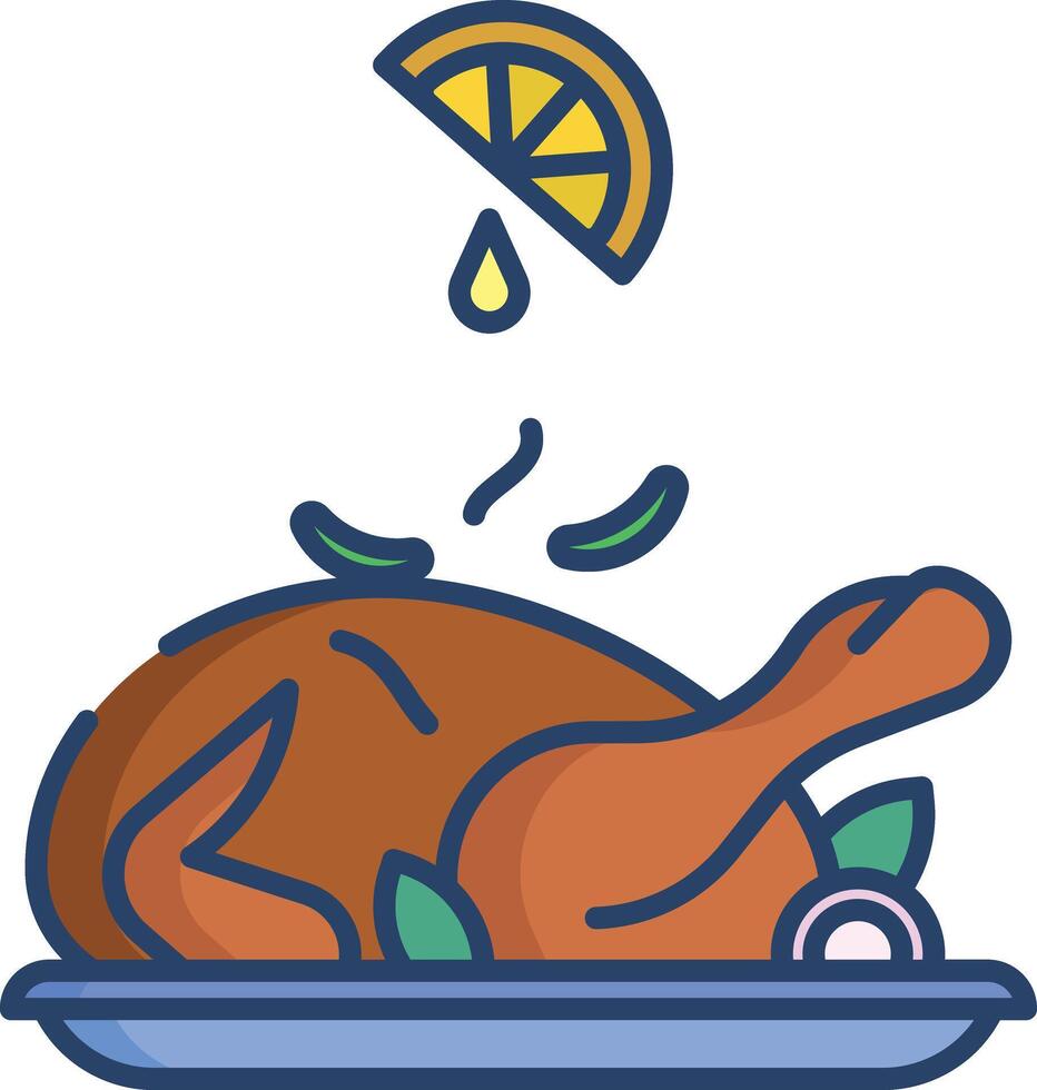 Roasted Turkey linear color illustration vector