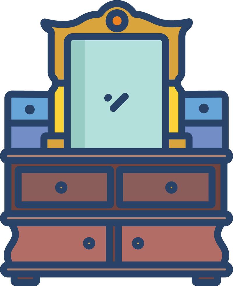 dressing table retro linear color illustration vector