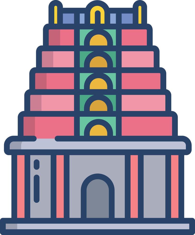 Indian Temple linear color illustration vector