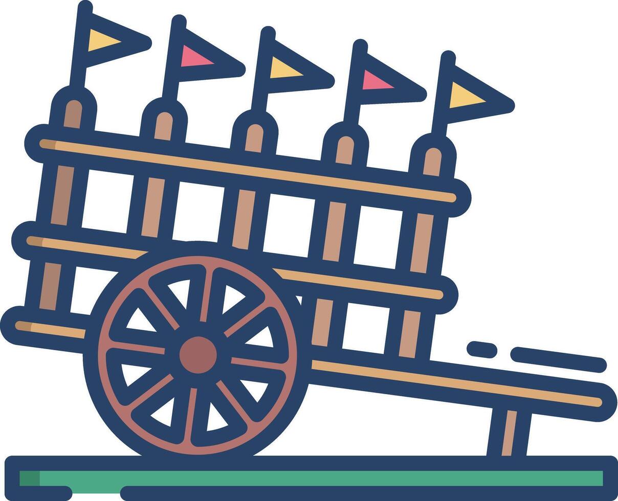 bullock cart linear color illustration vector