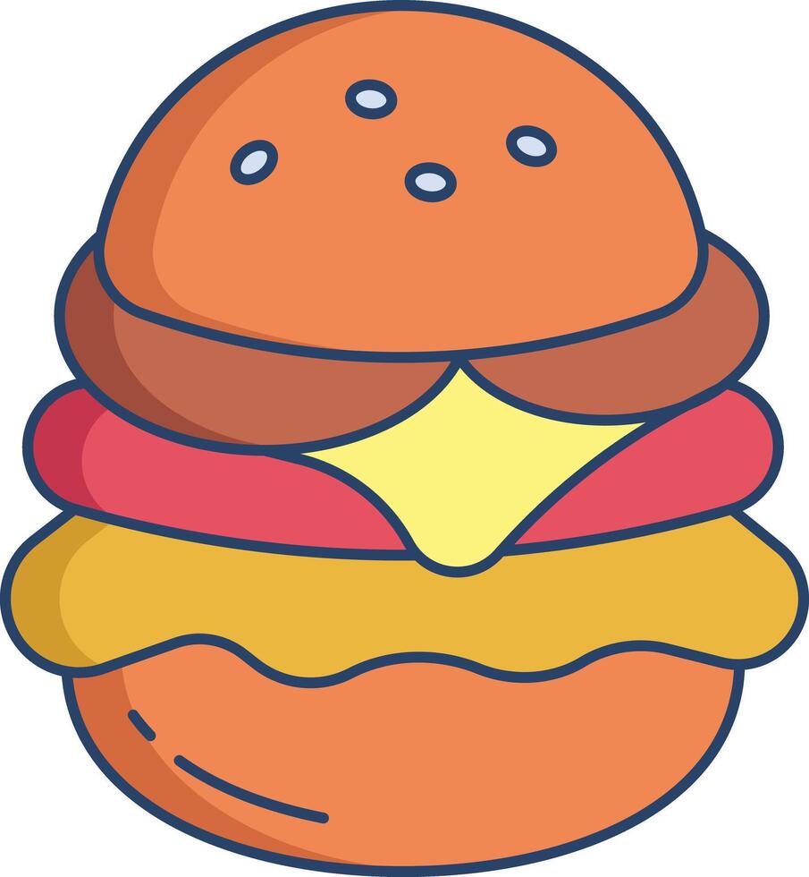 cheese patty beef burger linear color illustration vector