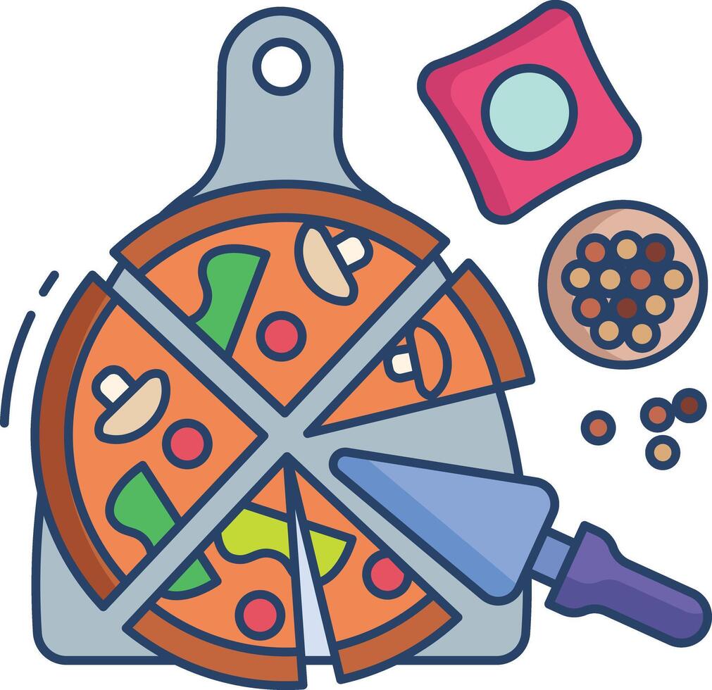 pizza serving linear color illustration vector
