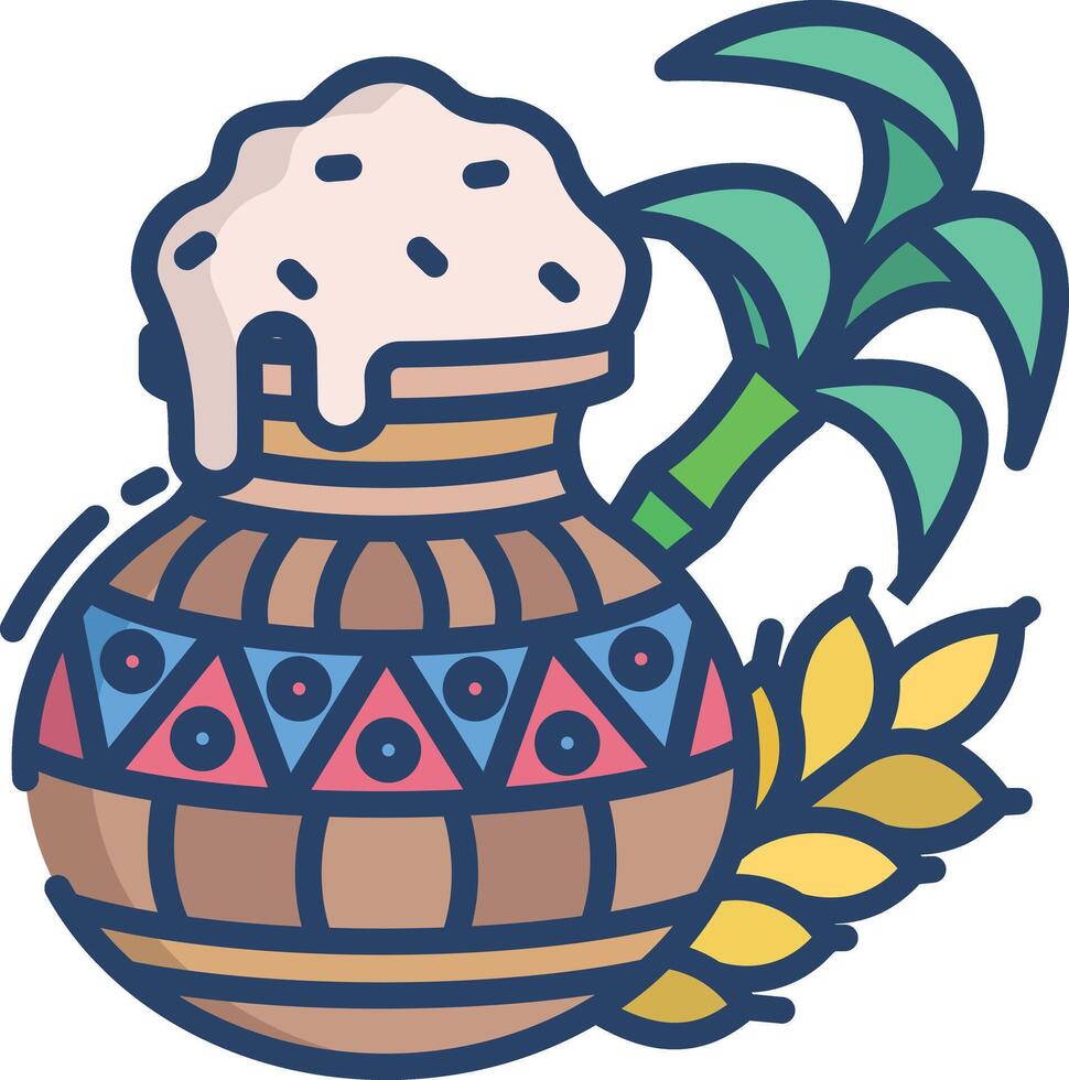 Pongal pot linear color illustration vector