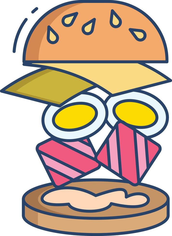 burger levitation linear color illustration vector