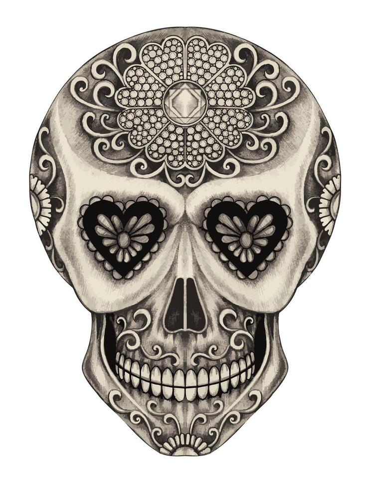 Sugar skull day of the dead design by hand drawing on paper and make graphic . vector