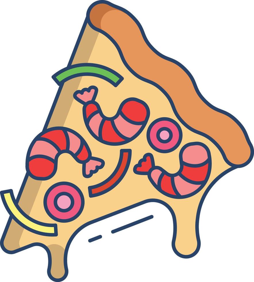 shrimp pizza linear color illustration vector