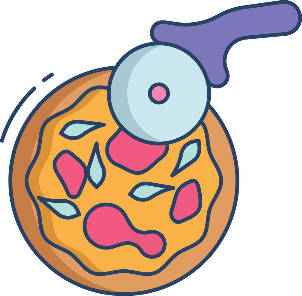 full pizza slicing linear color illustration vector