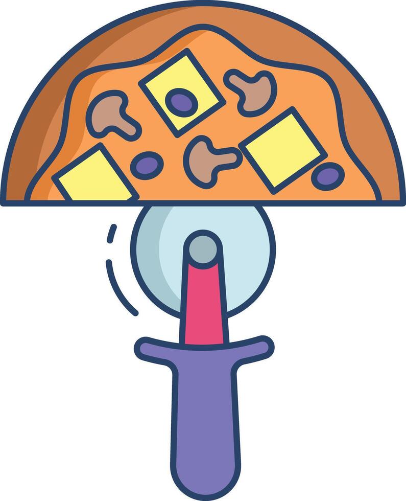 mushroom pizza cutter linear color illustration vector