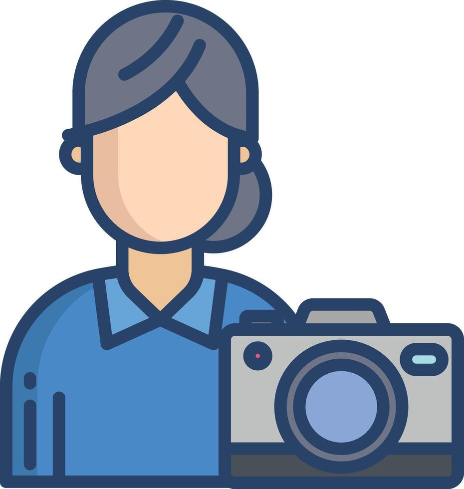 Photographer woman linear color illustration vector