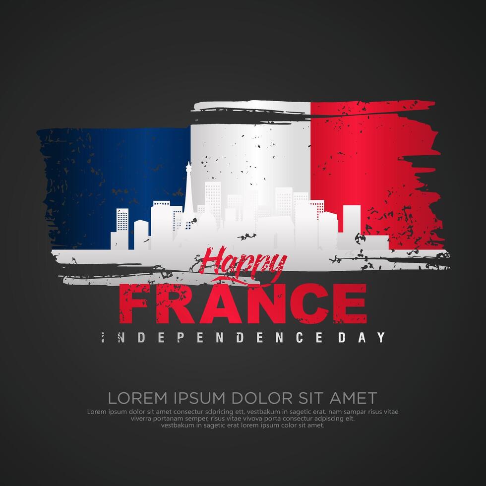 France day greeting card with grunge and splash effect on flag as a symbol of independence vector