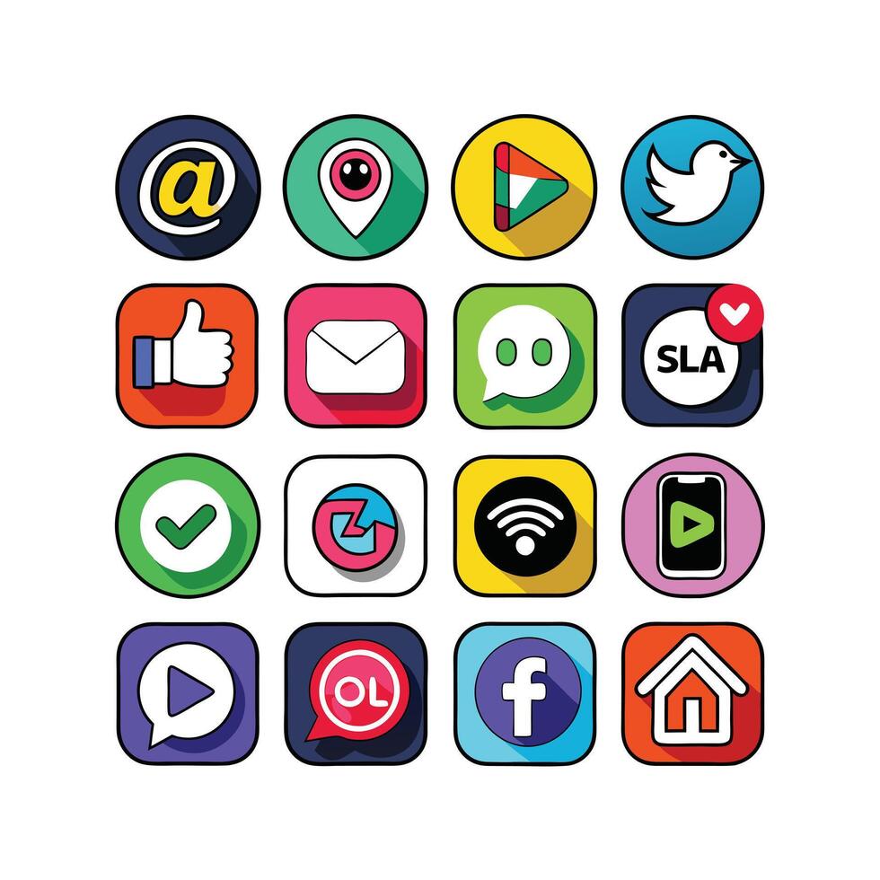 Social Media Icon Set Collection for websites and mobile applications. vector