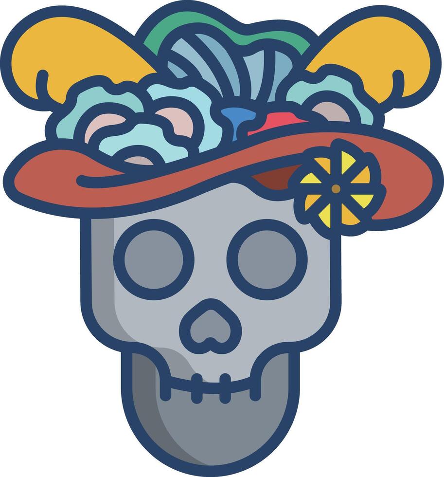 Catrina linear color illustration vector