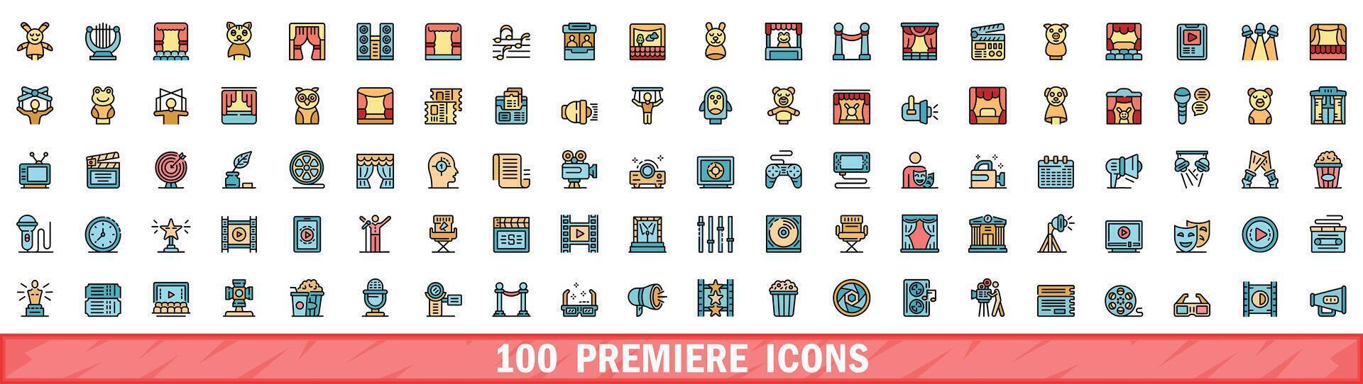 100 premiere icons set, color line style vector