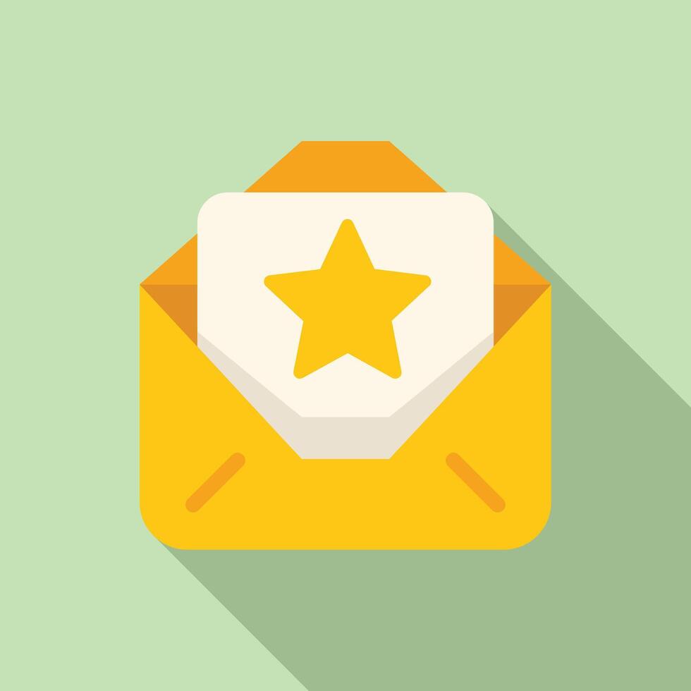 Golden star is appearing from an open envelope, illustrating receiving positive feedback vector