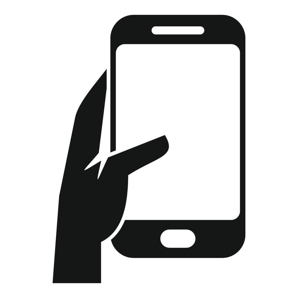 Hand holding smartphone touching screen icon vector