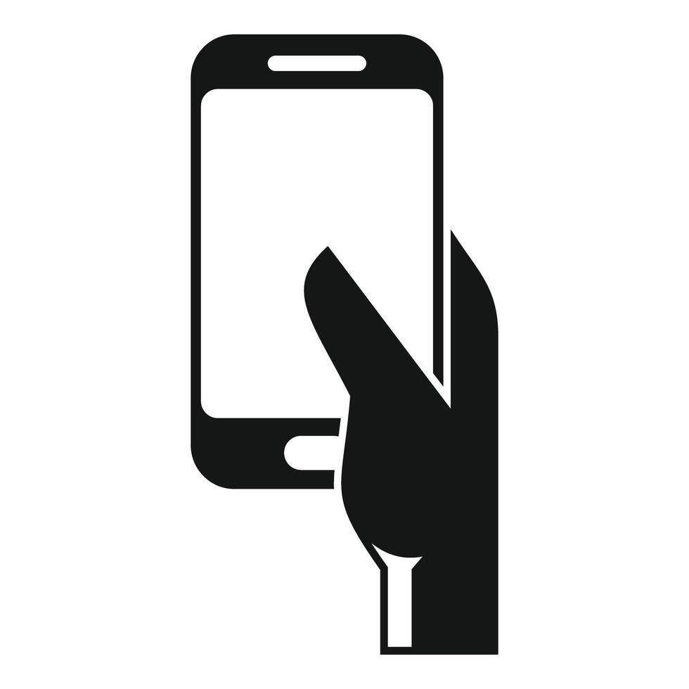 Hand holding smartphone touching screen icon vector