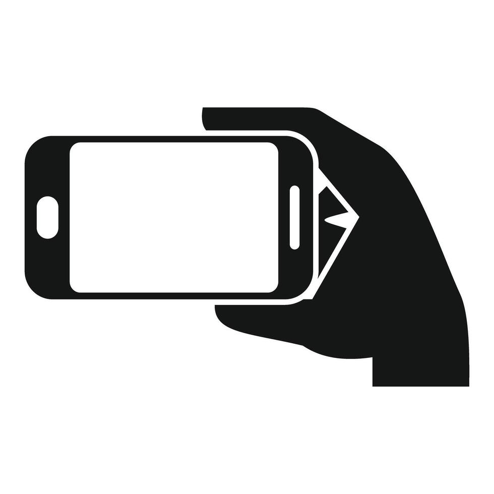 Hand holding smartphone taking picture vector