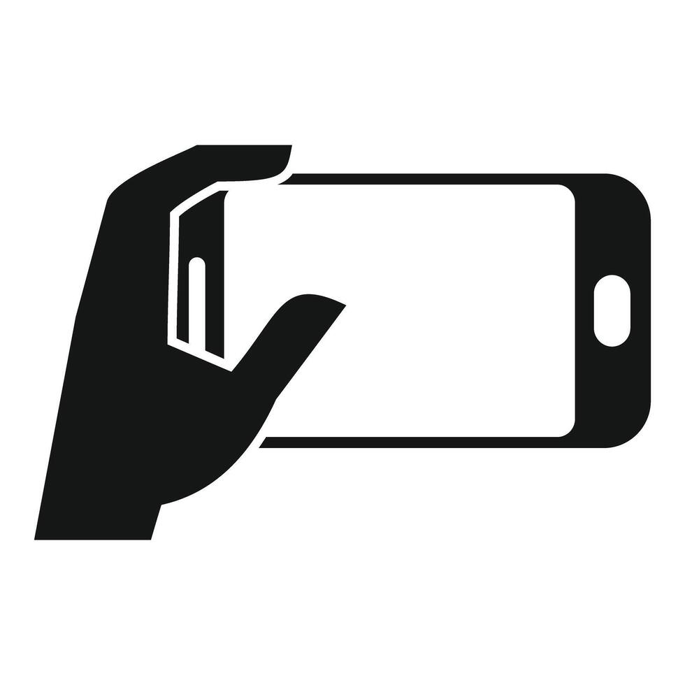 Hand holding smartphone, recording , simple icon vector