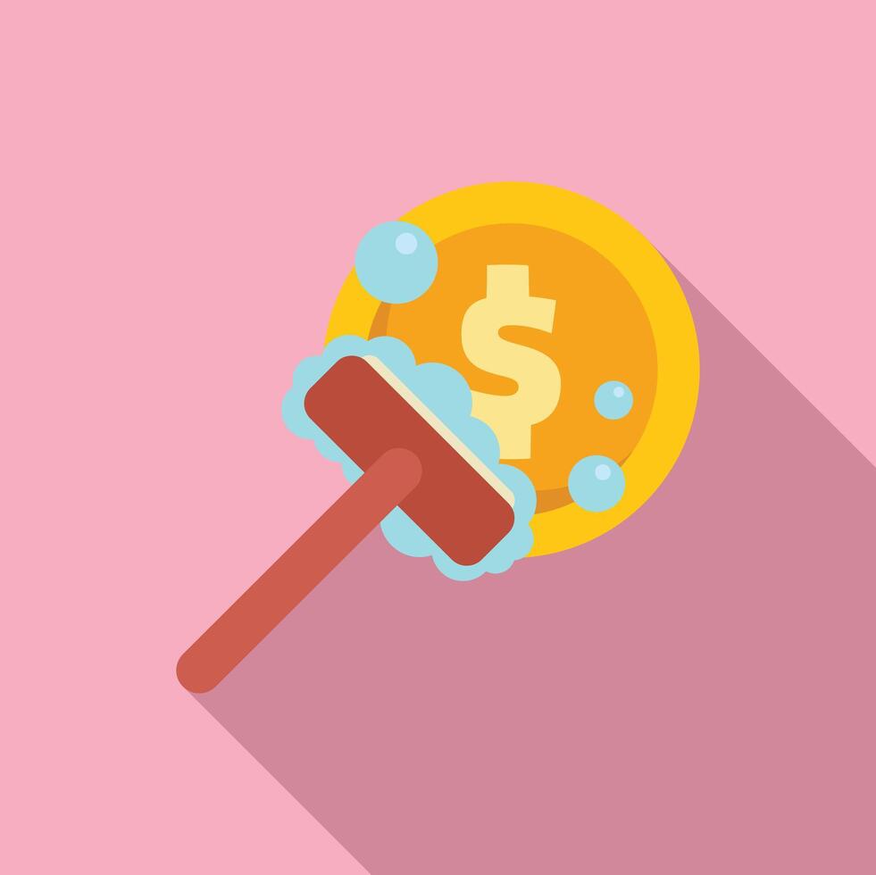 Someone using a cleaning tool to clean a large coin with a dollar sign, representing money laundering vector