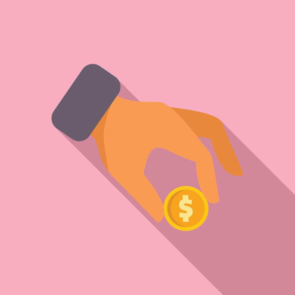 Hand picking up gold coin vector