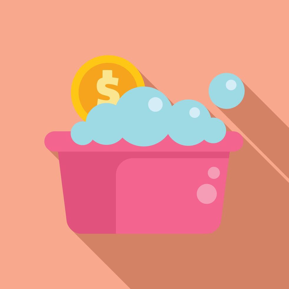 Soap bubbles overflowing from a pink basin with a gold coin, symbolizing financial crime vector