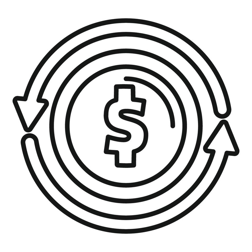 Dollar sign is being circled by arrows, representing the constant flow of money vector